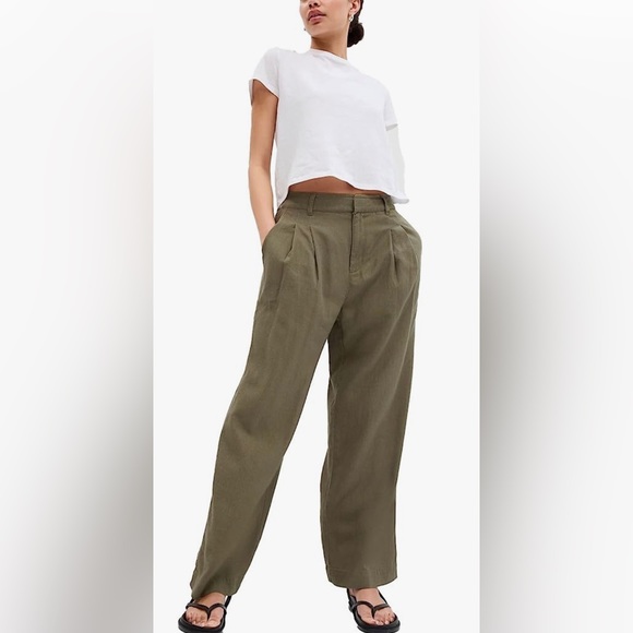 GAP Pants - Gap High Rise Linen Pleated Wide Leg Pants with Washwell